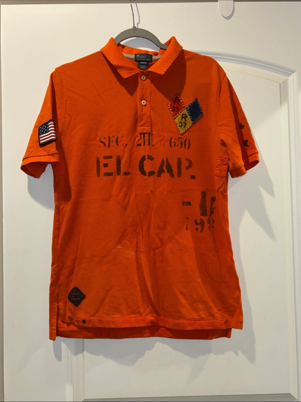 Vintage Ralph Lauren Orange Polo with Patches and Stenciled Graphics